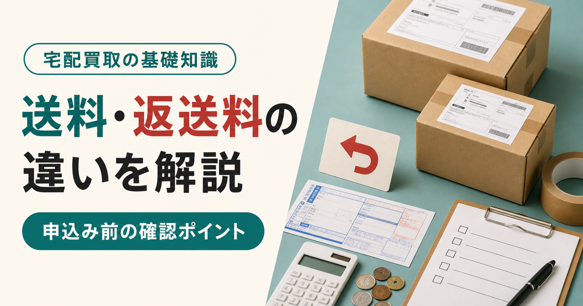 宅配買取の送料・返送料の違いを解説する記事のアイキャッチ